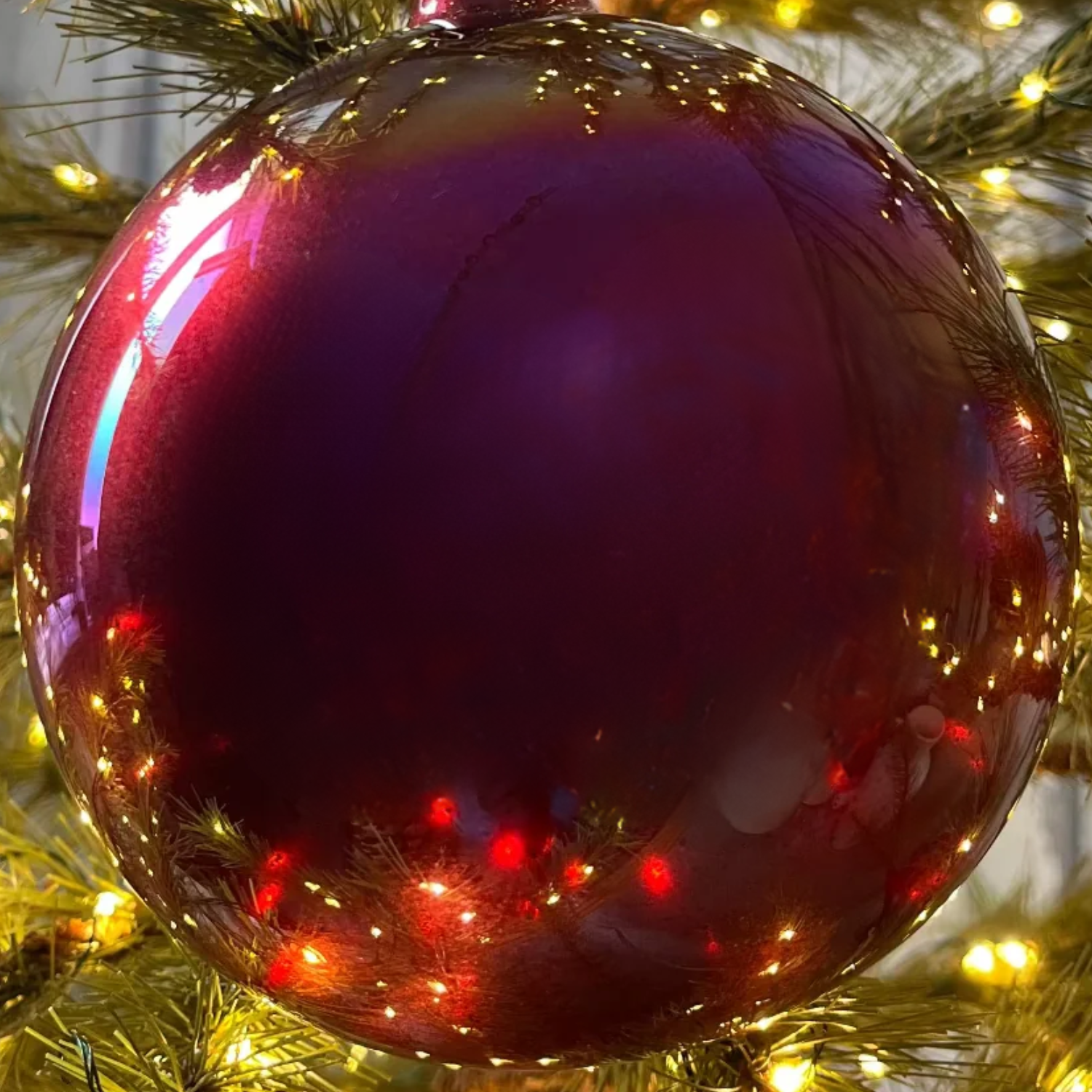 Jim Marvin Handblown Murano Iridescent Pearl Glass Ornaments in Burgundy