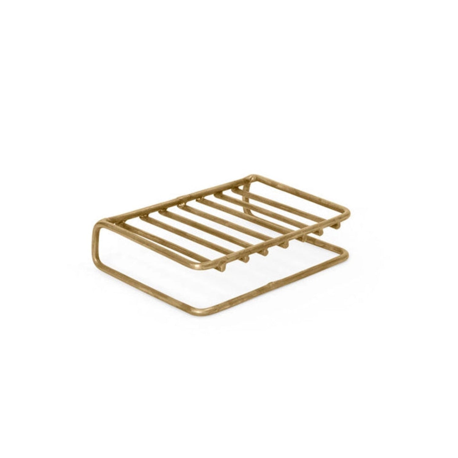 Gold metal soap dish on a white background