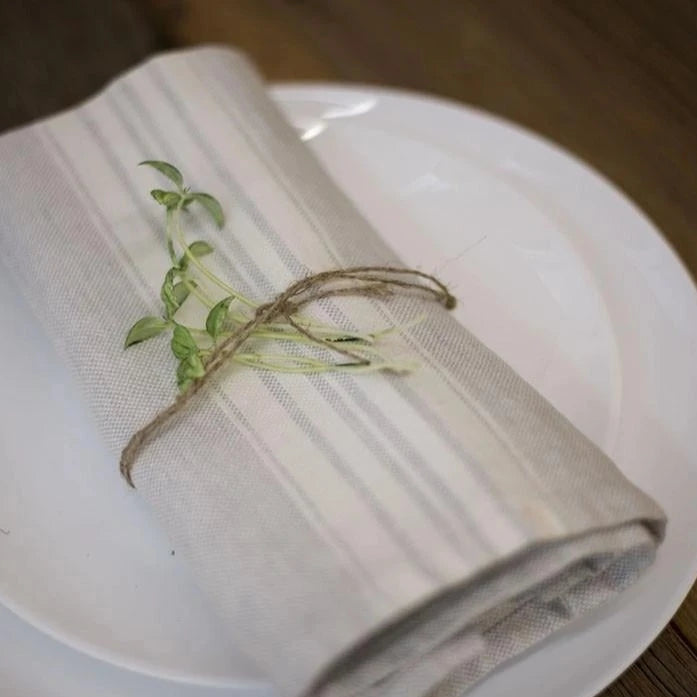 Natural Linen Napkin with White Stripes at Home Smith