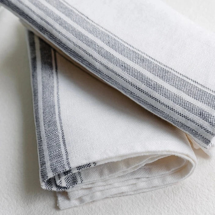 White linen napkin wiht Charcoal Stripes at Home Smith