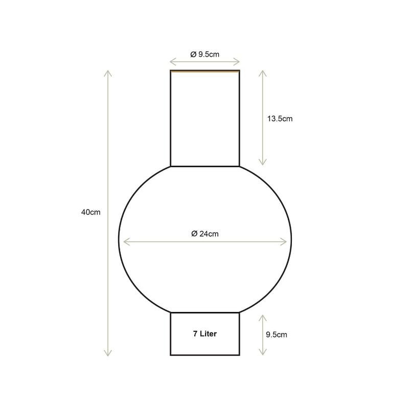 Measurement diagram of a round container with dimensions on a white background