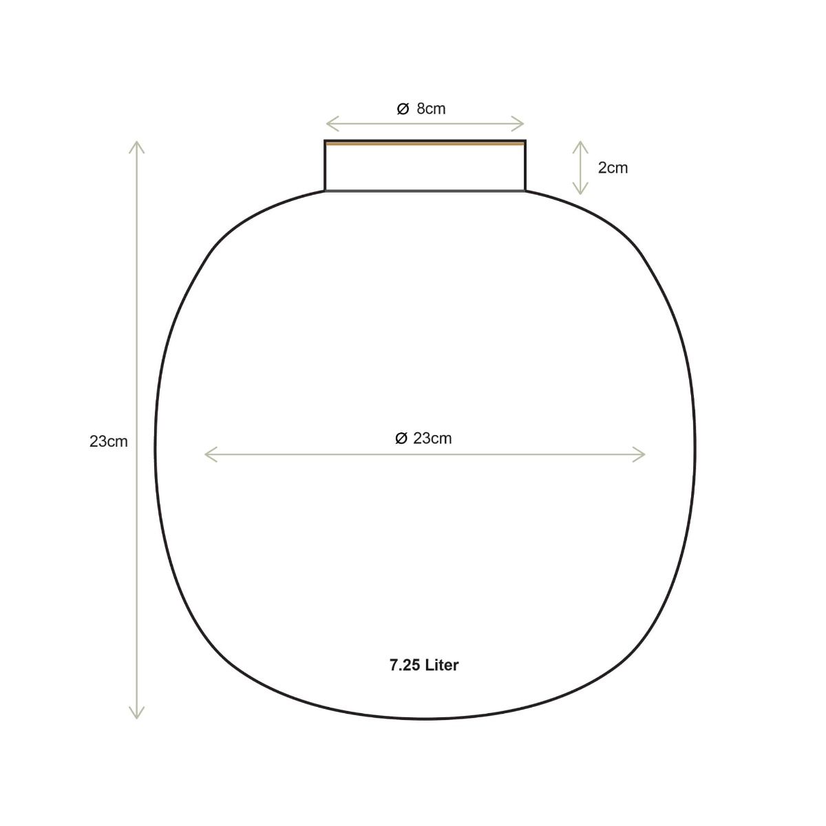 Technical drawing of a cylindrical container with dimensions labeled