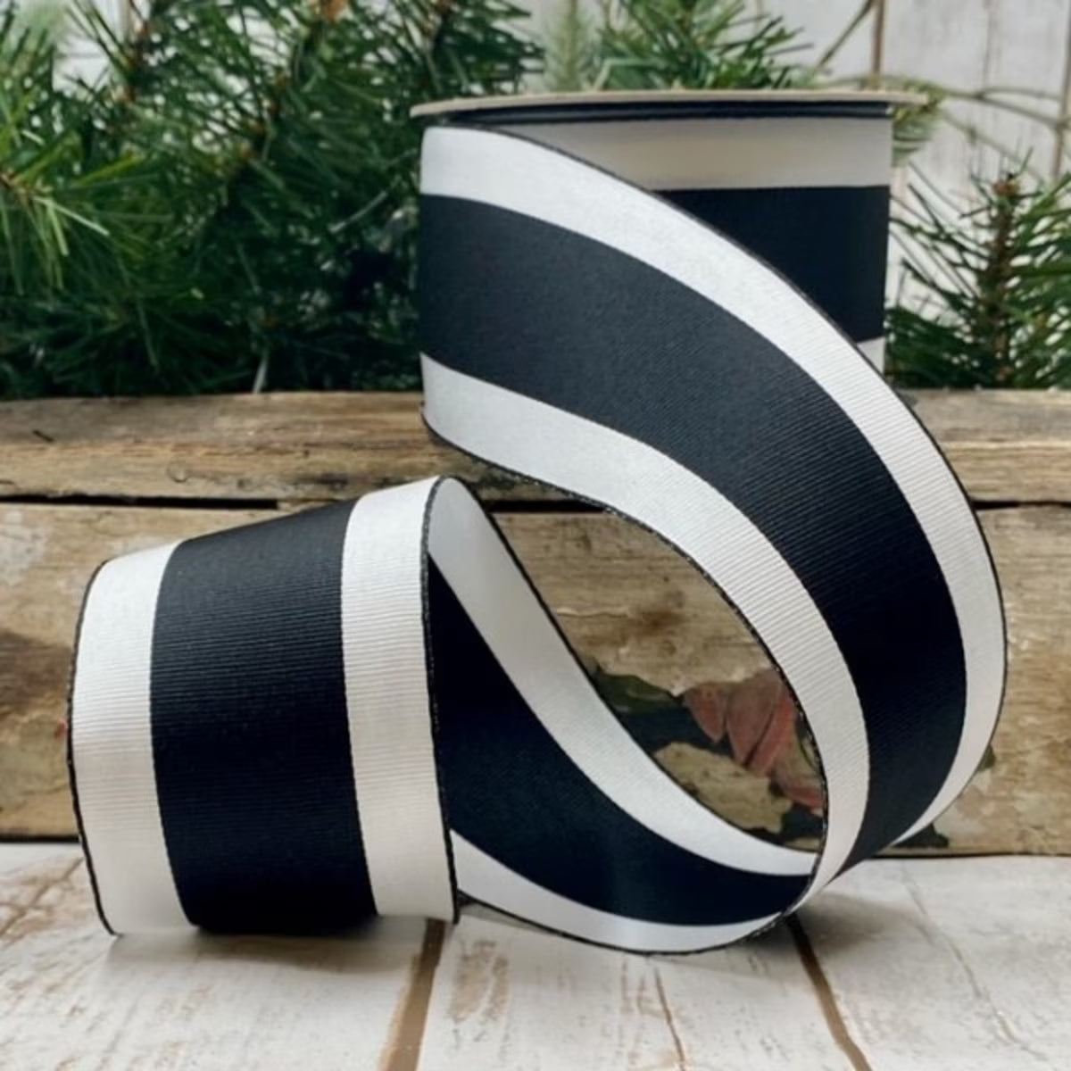 Black and White Wide Stripe Grosgrain Ribbon