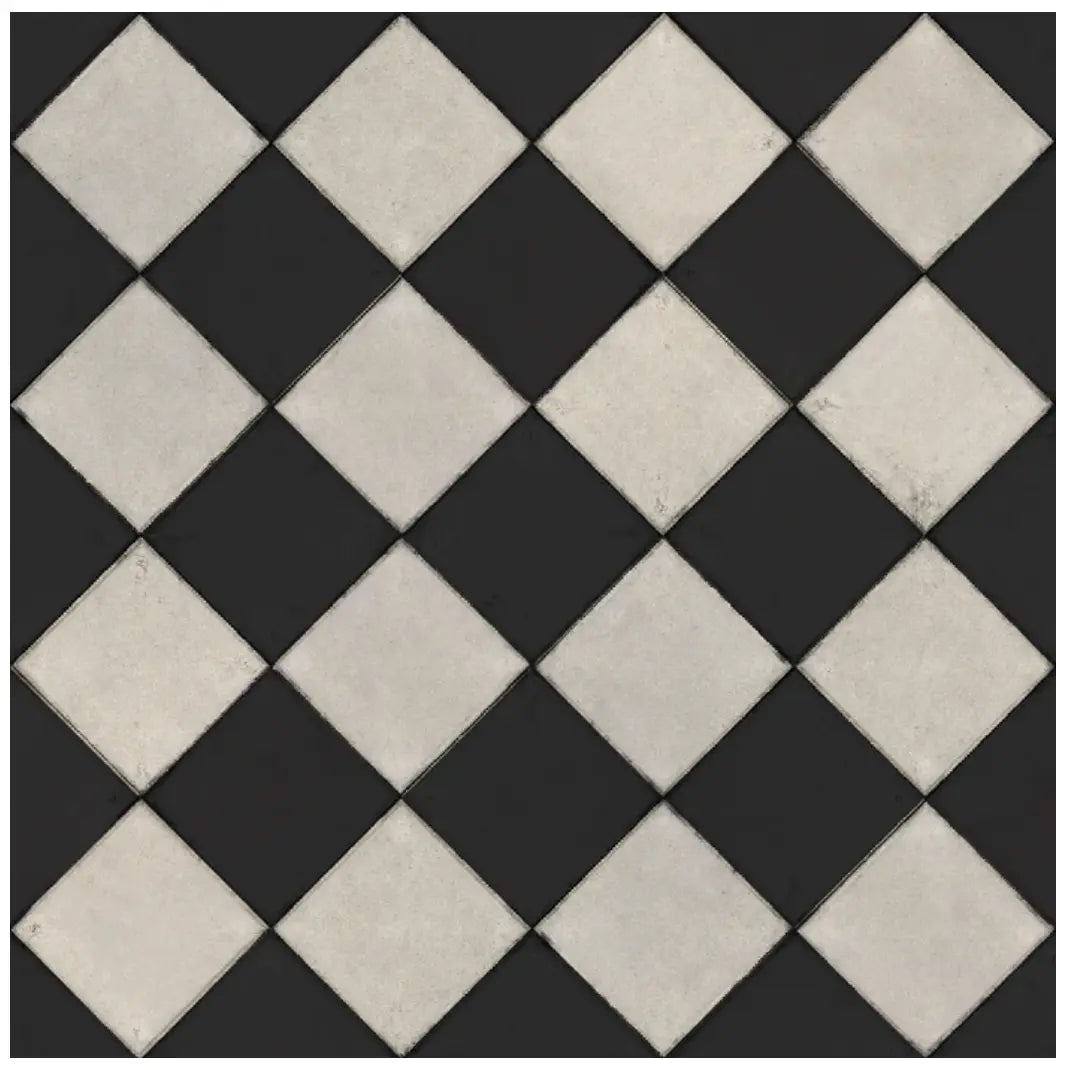 Home Smith Adama Chess Vinyl Rug in Black and Grey Adama Vinyl Mats