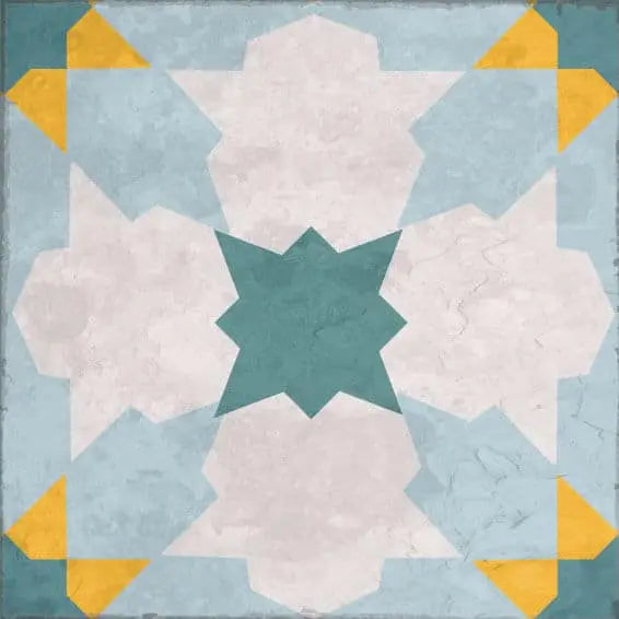 Home Smith Adama Fes Vinyl Rug in Blue and Yellow Adama Vinyl Mats