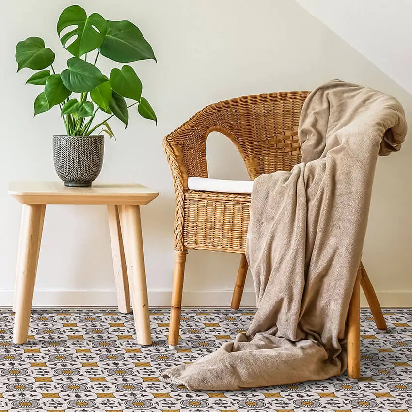 Home Smith Adama Land Vinyl Rug in Yellow and Black Adama Vinyl Mats