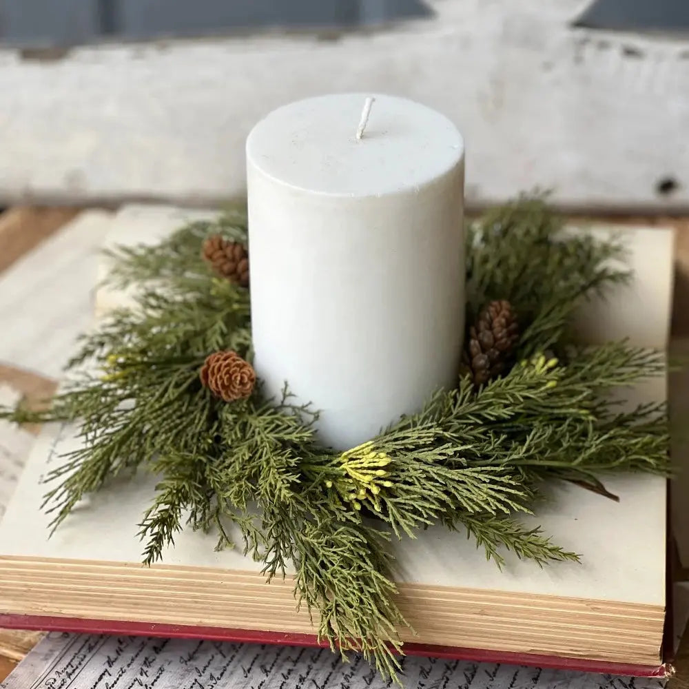 Home Smith Alpine Cedar Mini Wreaths | Candle Rings Lancaster Home Holiday Candle Rings