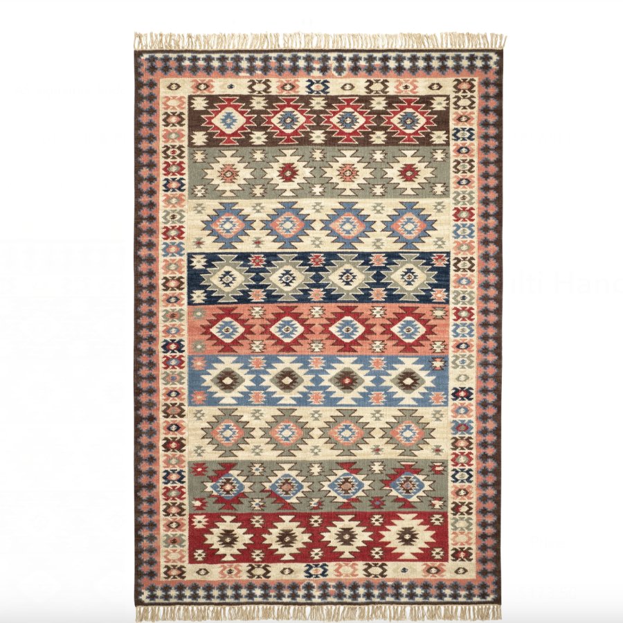 Tapis en laine naturelle tissée à la main Rufus Stone Kilim