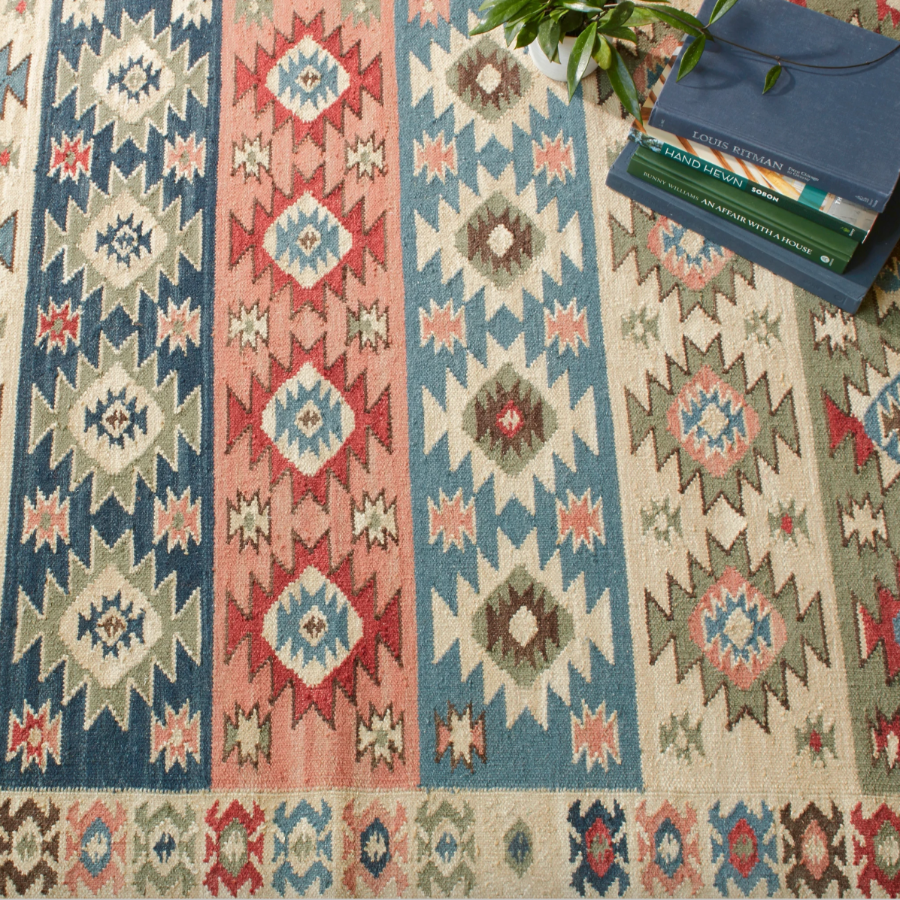 Tapis en laine naturelle tissée à la main Rufus Stone Kilim