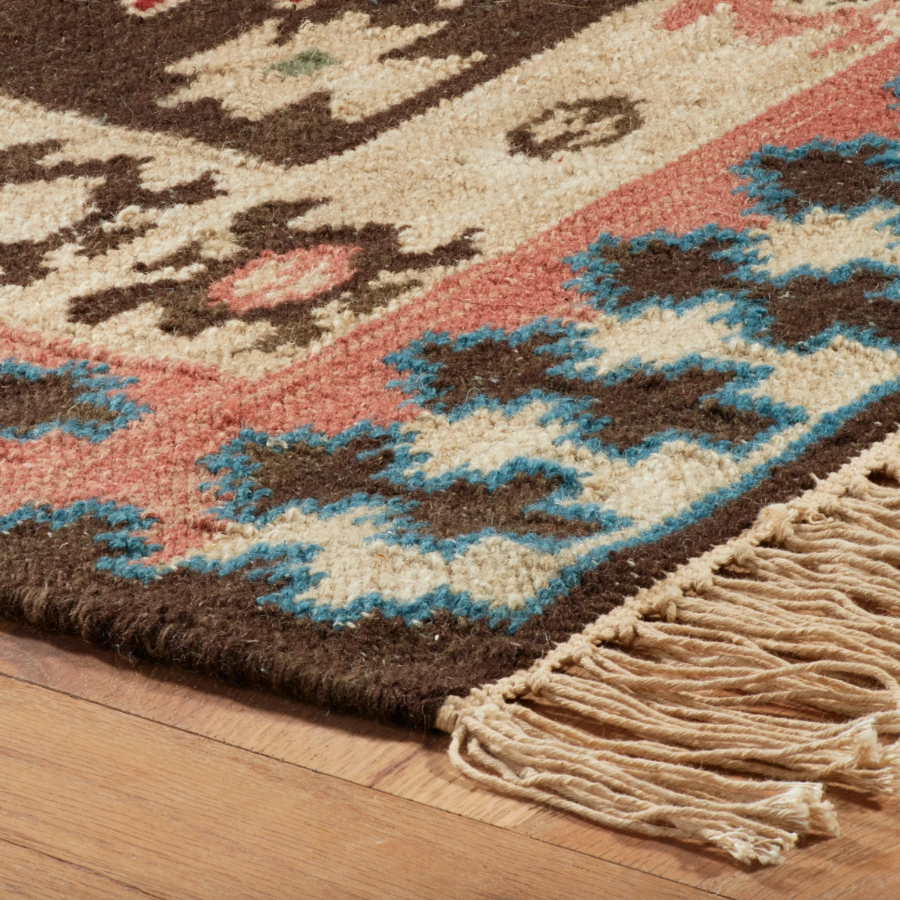 Tapis en laine naturelle tissée à la main Rufus Stone Kilim