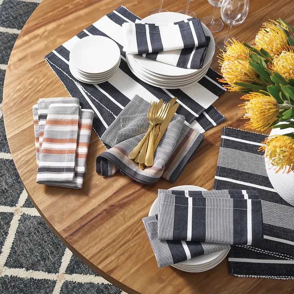 Home Smith Berkeley Stripe Black Cotton Napkins - Set of 4 Annie Selke Napkins - Guest Towel