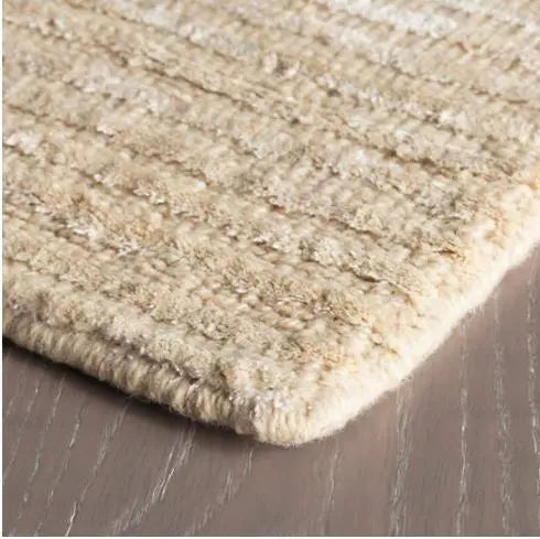 Cut Stripe Hand Knotted Viscose/Wool Rug - Ivory - Home Smith