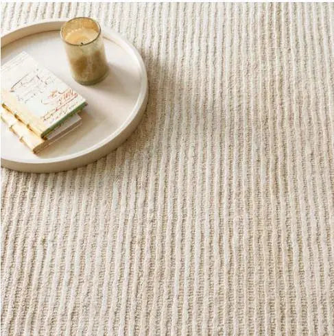 Cut Stripe Hand Knotted Viscose/Wool Rug - Ivory - Home Smith