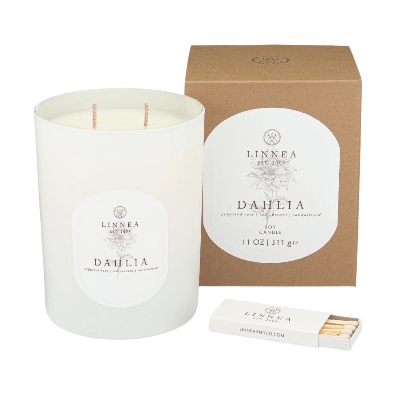 Dahlia Soy Scented Candle with gift box and box of matches included