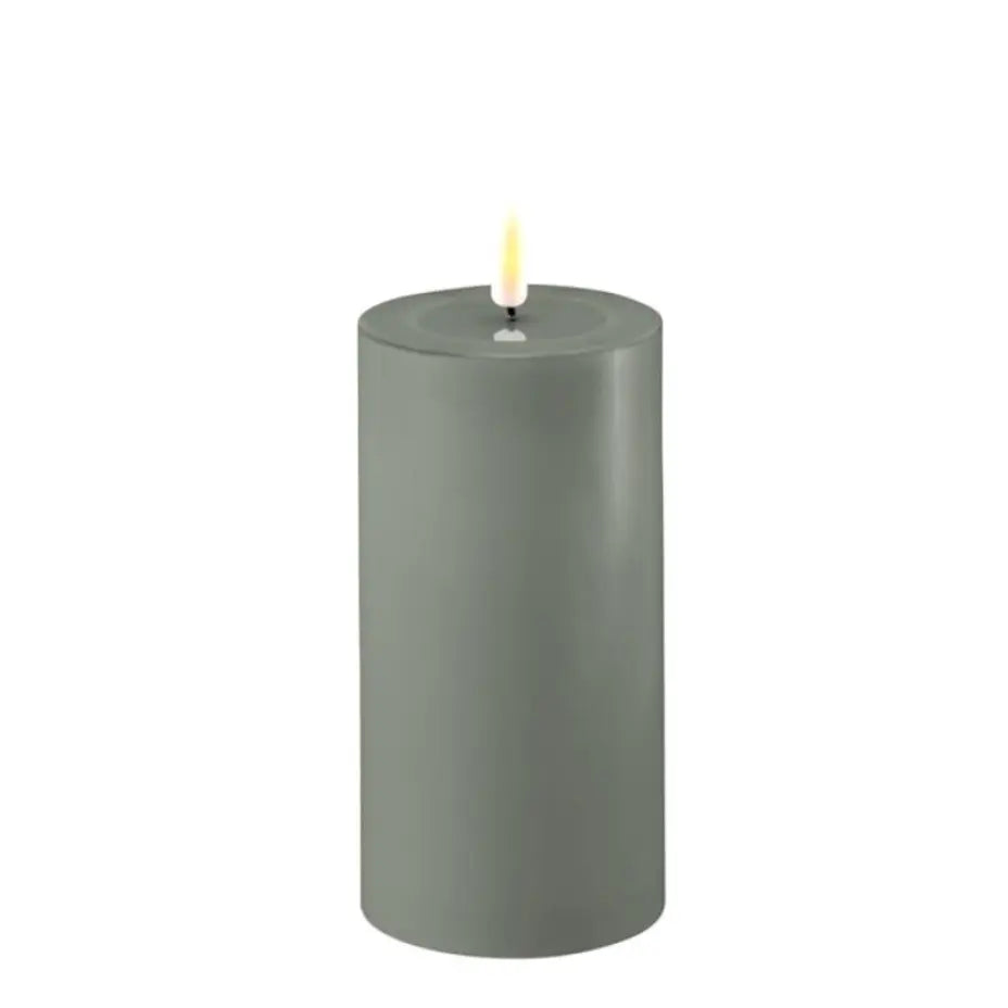 Deluxe LED Flameless Pillar Candles in Salvie Green