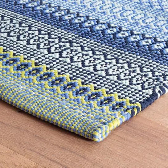Fiesta Stripe French Blue/Green Indoor/Outdoor Rug - Home Smith