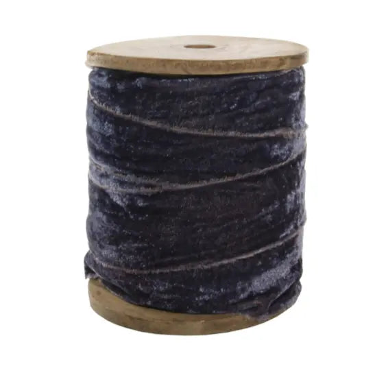 Frayed 2" Velvet Ribbon on Wood Spool in Grey - Home Smith