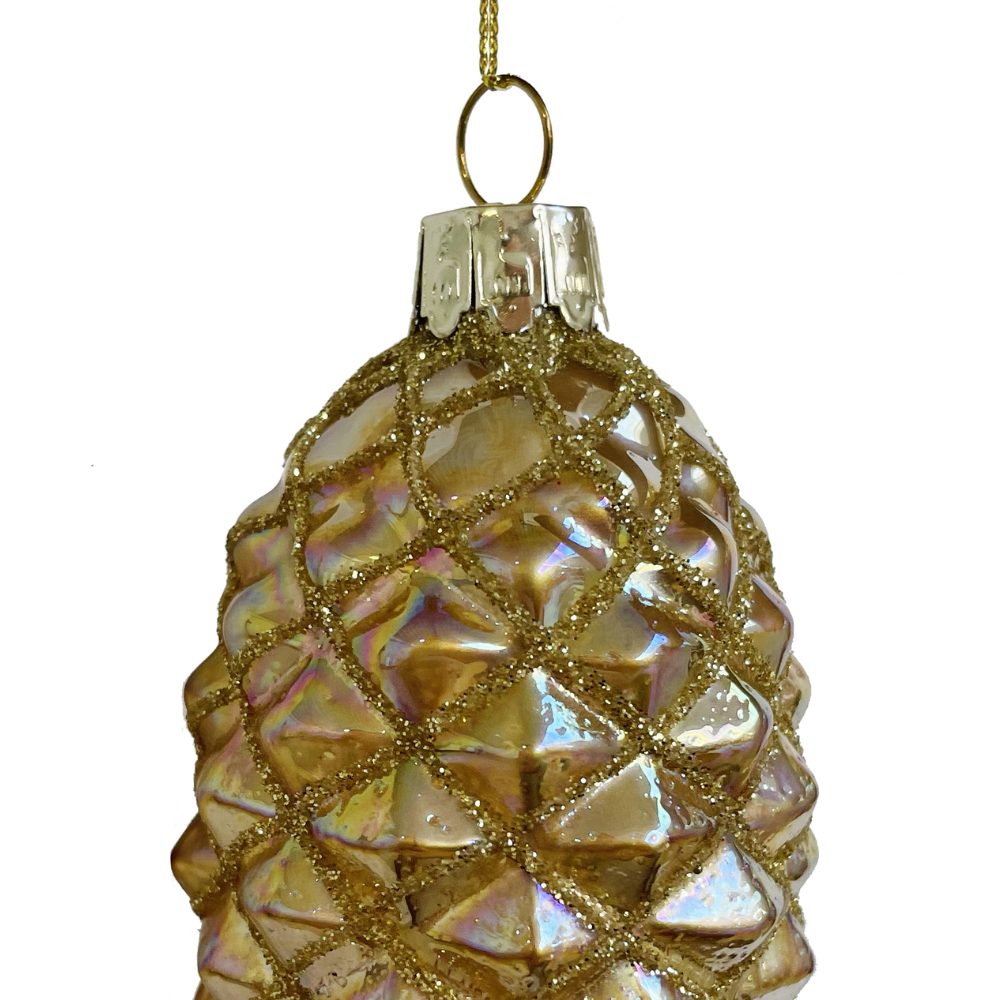 Glass Gold Pinecone Ornament with Gold Glitter at Home Smith