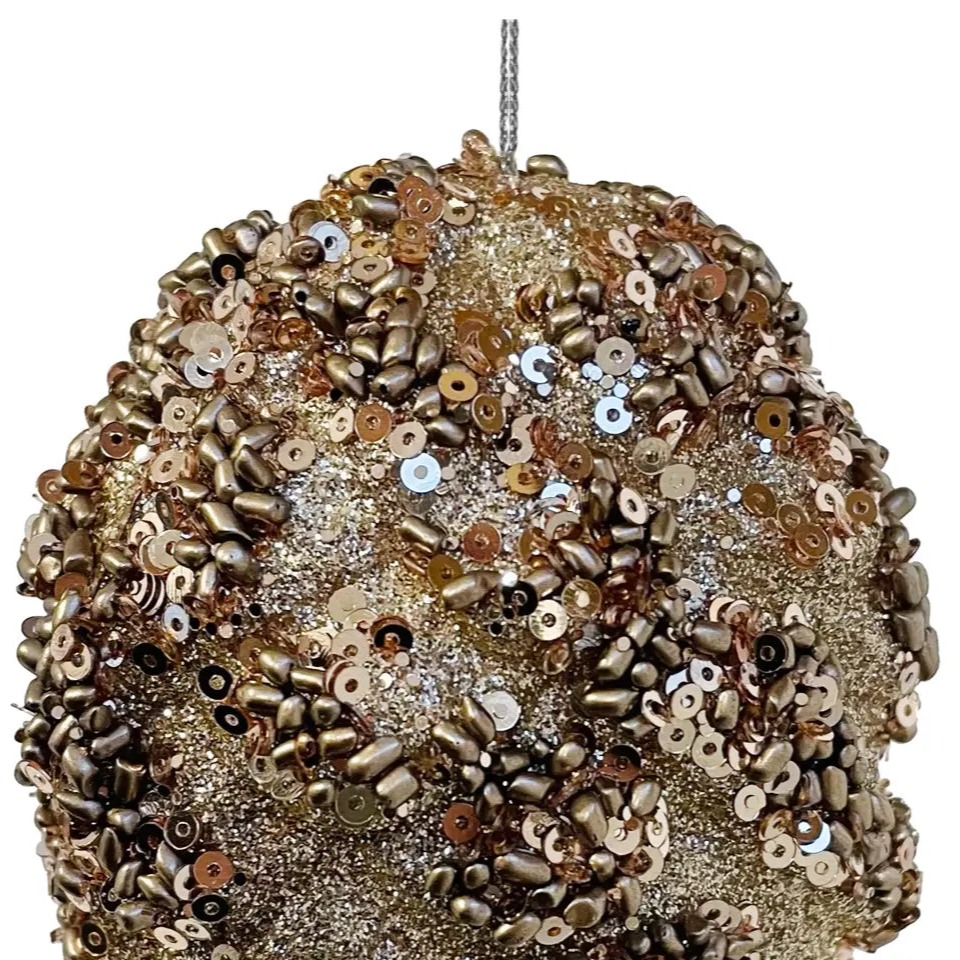 Home Smith Glitter-Bead Pinecone Ornament in Champagne Shi Shi Holiday Ornaments