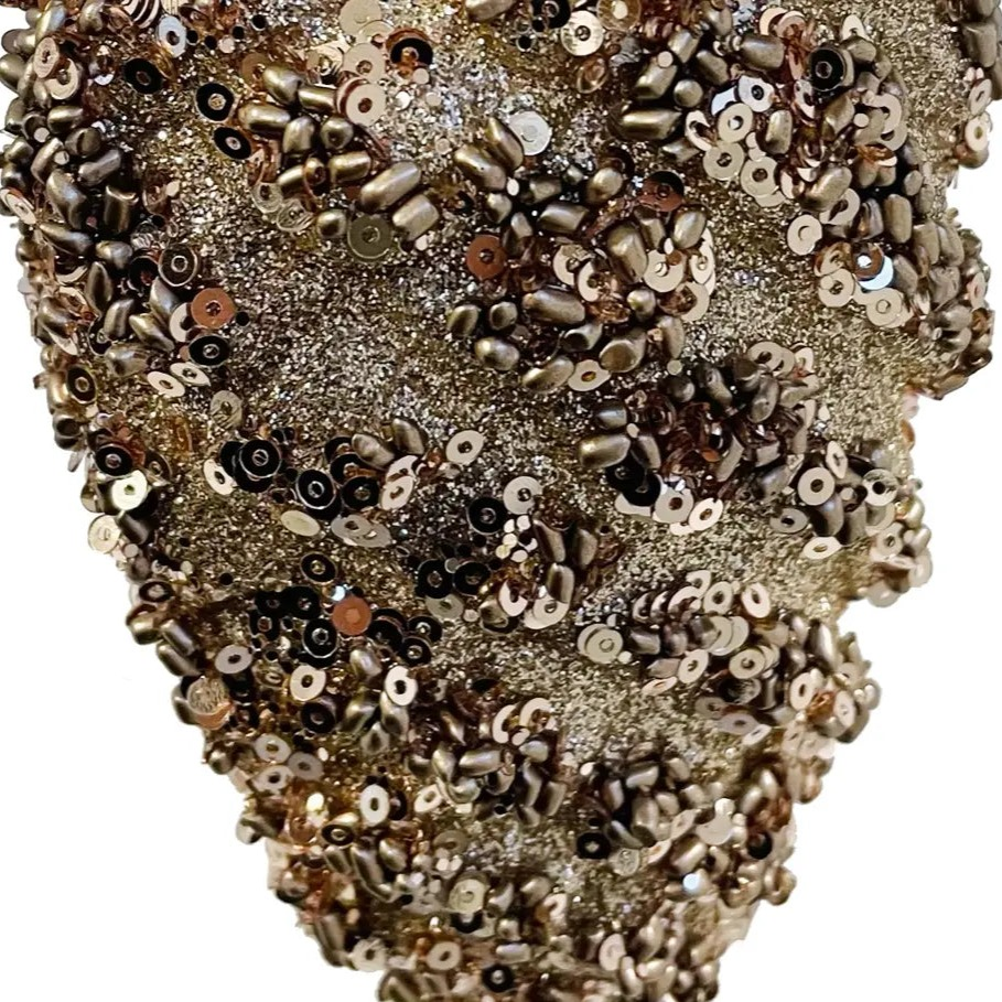 Home Smith Glitter-Bead Pinecone Ornament in Champagne Shi Shi Holiday Ornaments