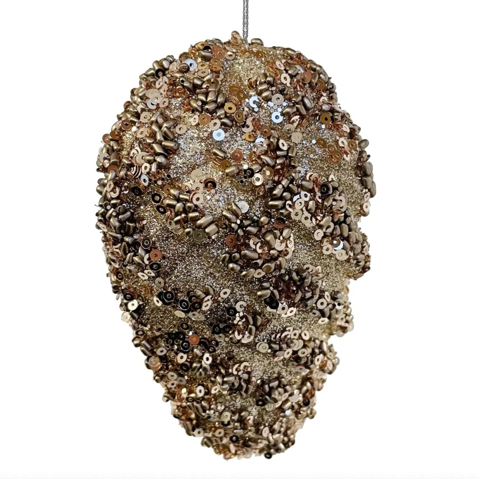 Home Smith Glitter-Bead Pinecone Ornament in Champagne Shi Shi Holiday Ornaments