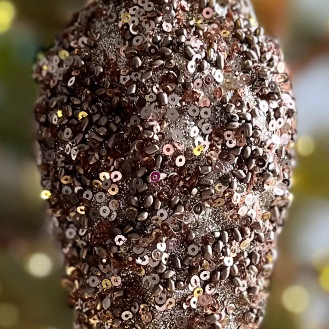 Glitter-Bead Pinecone Ornament in Champagne
