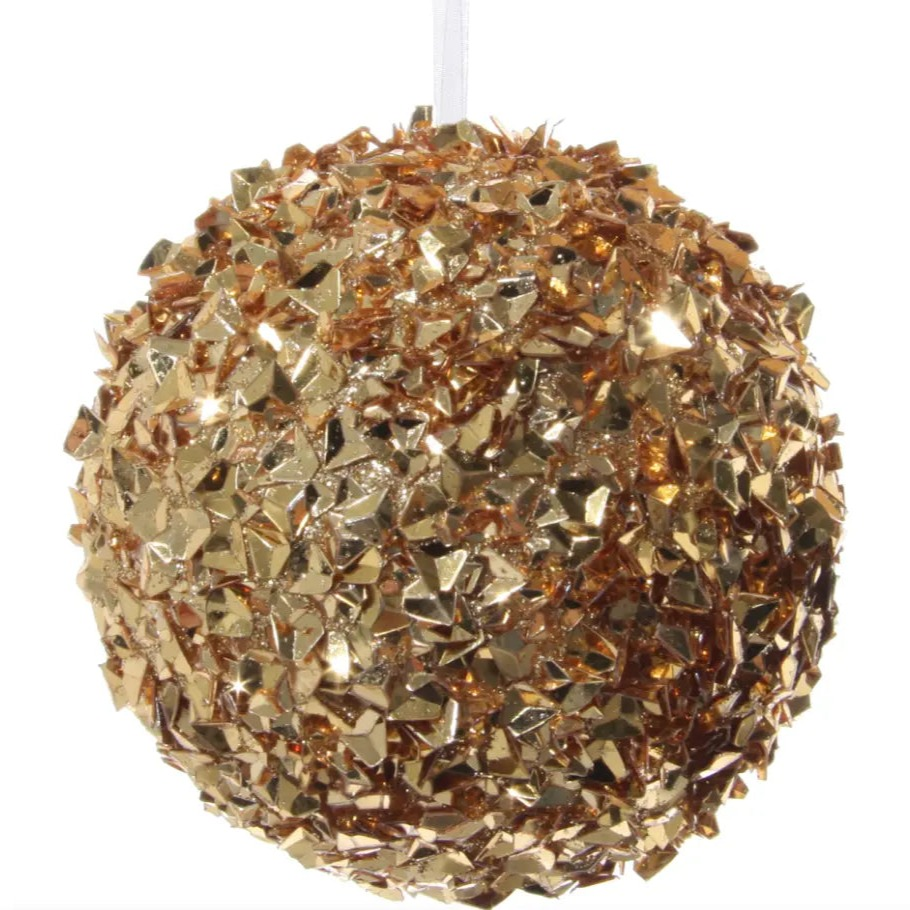 Home Smith Glitter-Flake Ball in Gold Shi Shi Holiday Ornaments