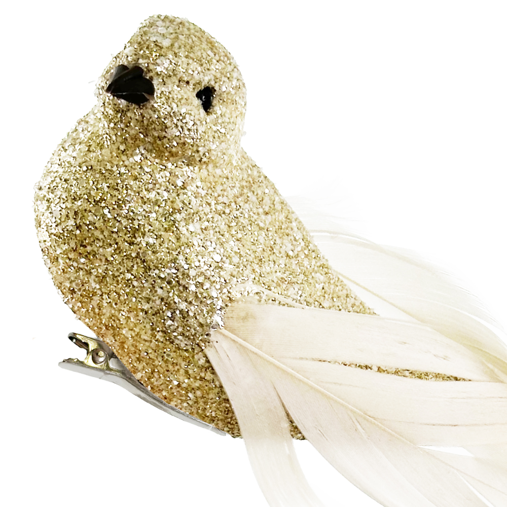 Glitter Feather Bird in Cream at Home Smith