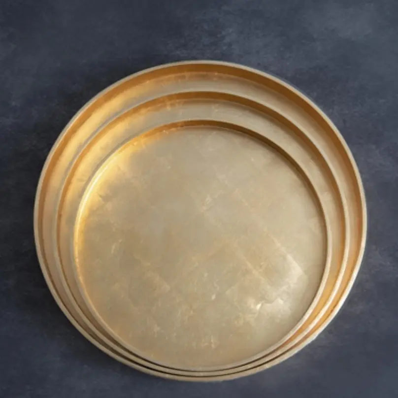 Gold Leaf Lacquer Round Serving Trays - Home Smith