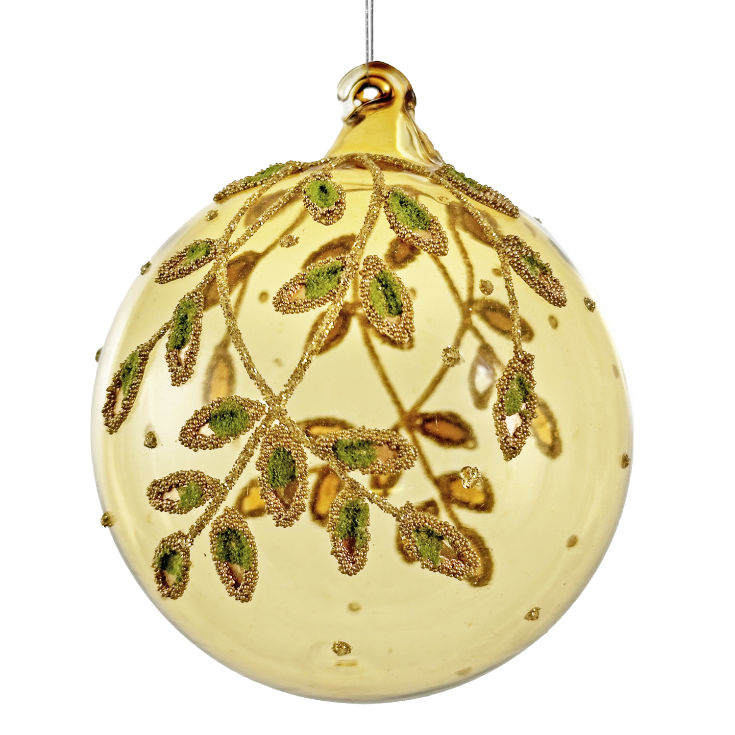 Gold Glass Ornament with Beaded Branches at Home Smith
