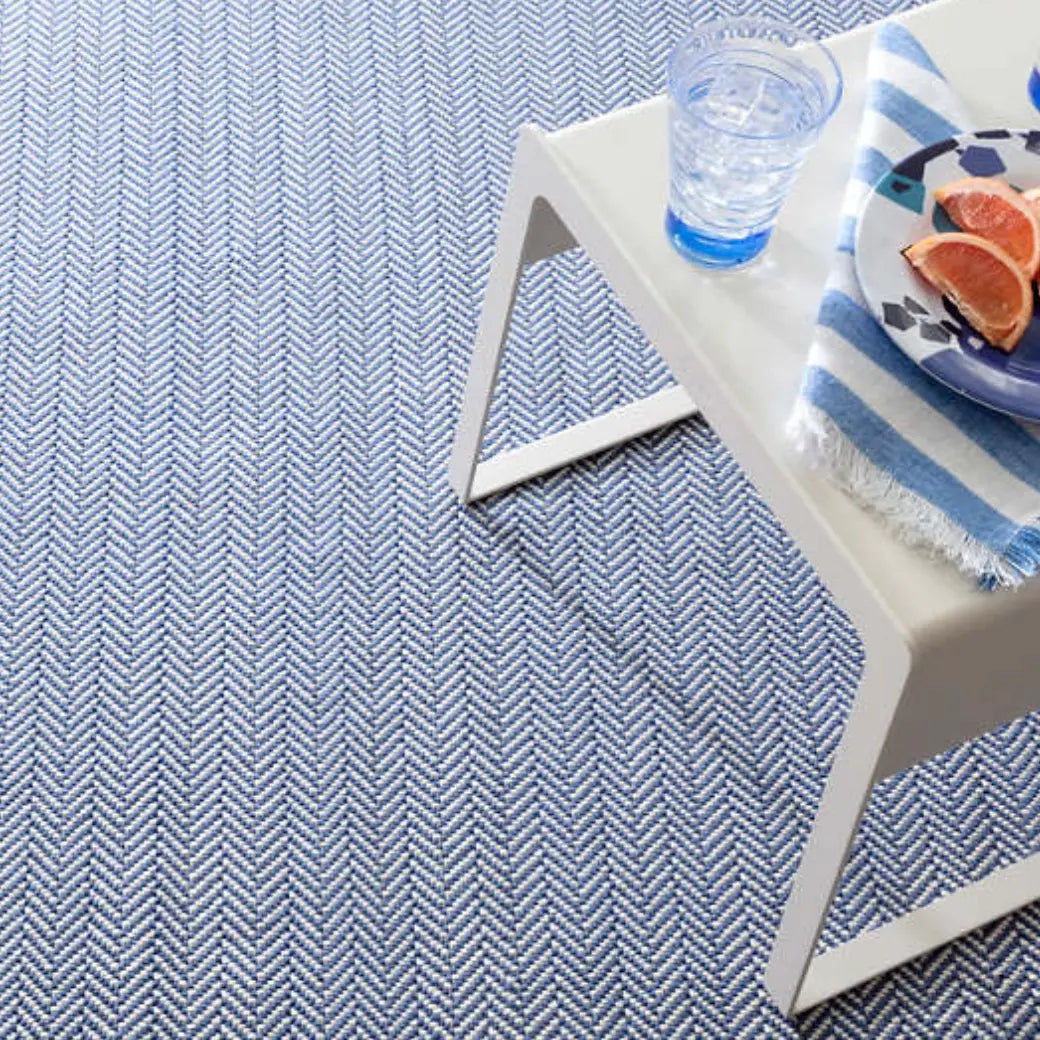 Herringbone Indoor/Outdoor Rug in Denim and Ivory - Home Smith
