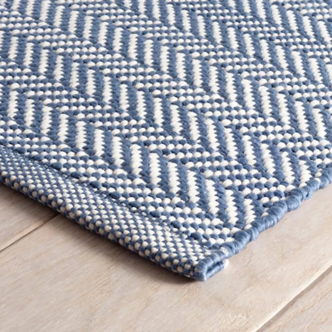 Herringbone Indoor/Outdoor Rug in Denim and Ivory - Home Smith