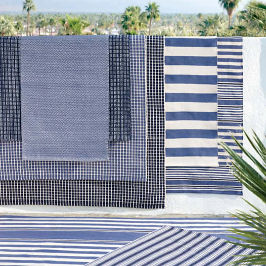 Herringbone Indoor/Outdoor Rug in Denim and Ivory - Home Smith