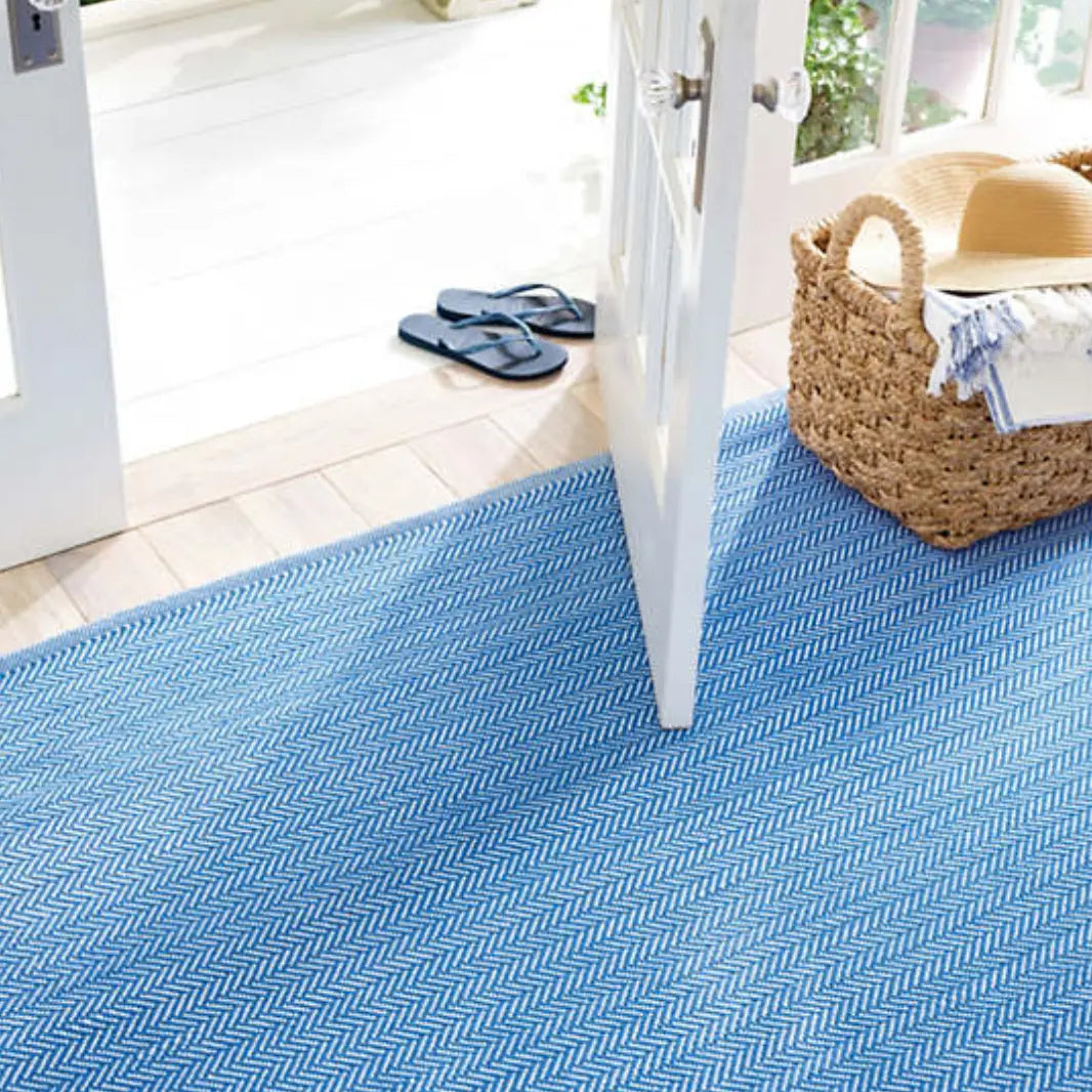 Herringbone Indoor/Outdoor Rug in French Blue/White - Home Smith