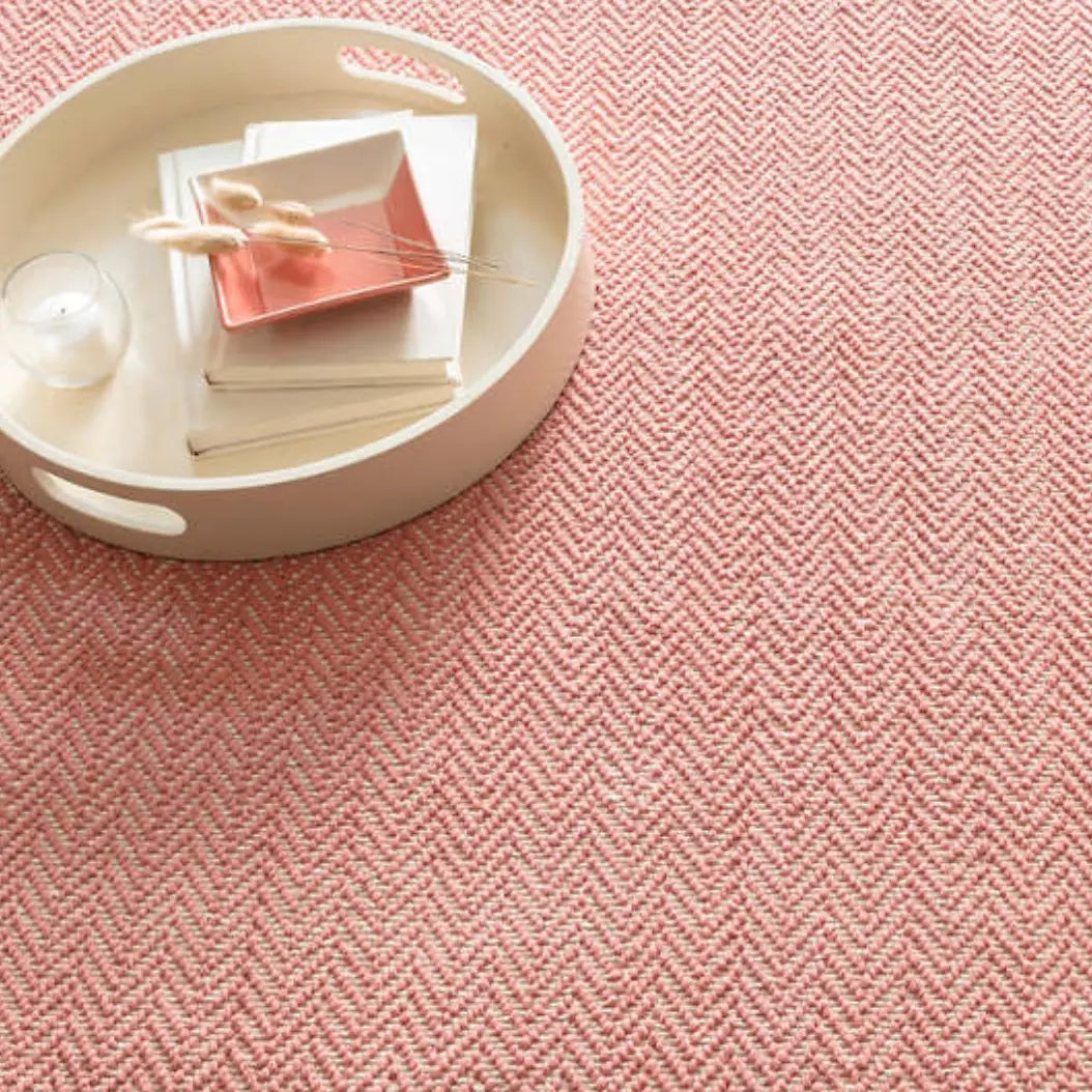 Herringbone Woven Cotton Rug in Coral - Home Smith