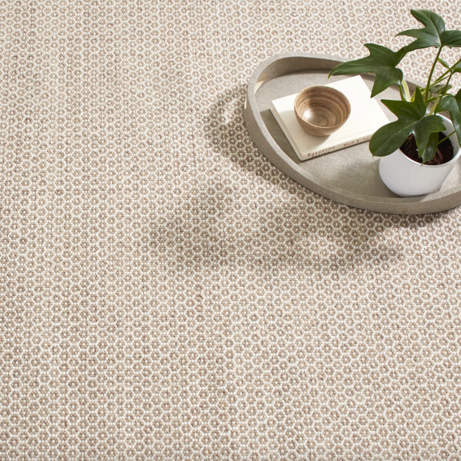 Tapis en laine tissée ivoire/gris en nid d'abeille