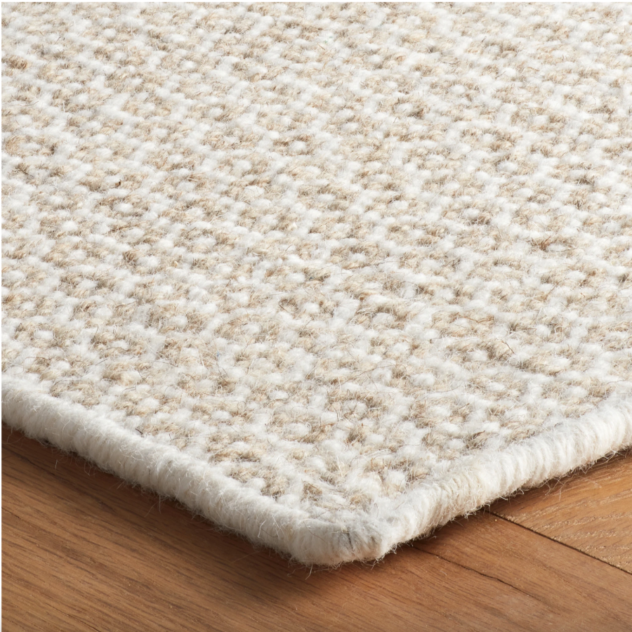 Tapis en laine tissée ivoire/gris en nid d'abeille