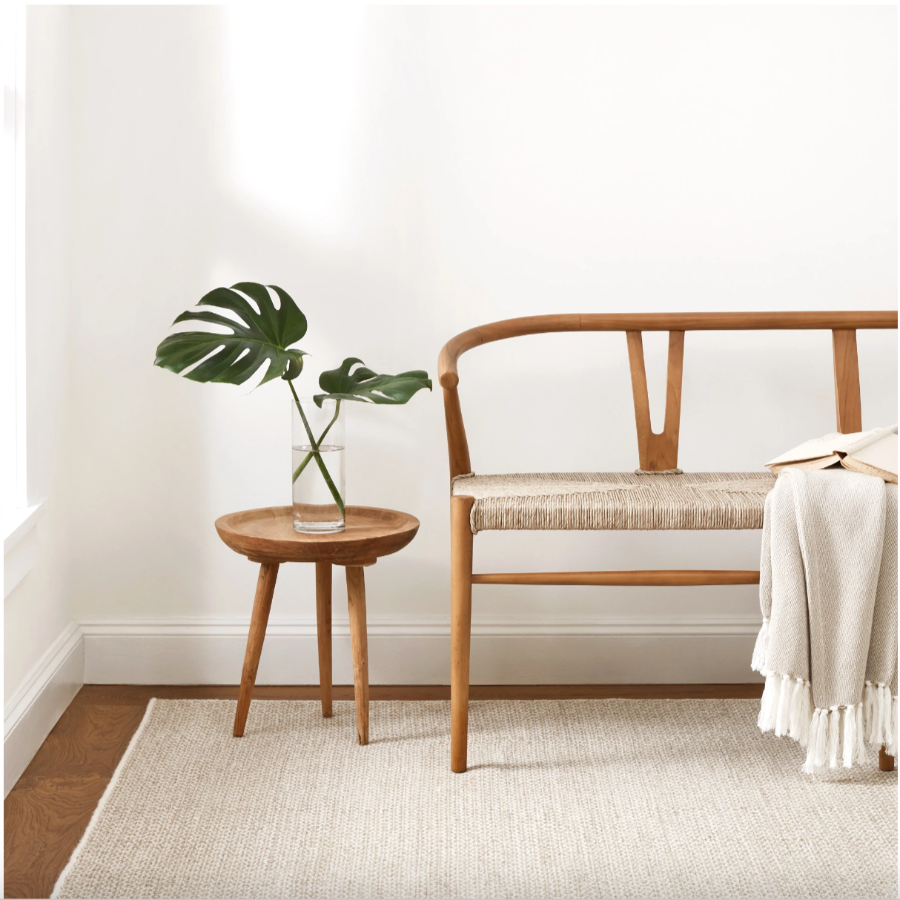 Tapis en laine tissée ivoire/gris en nid d'abeille