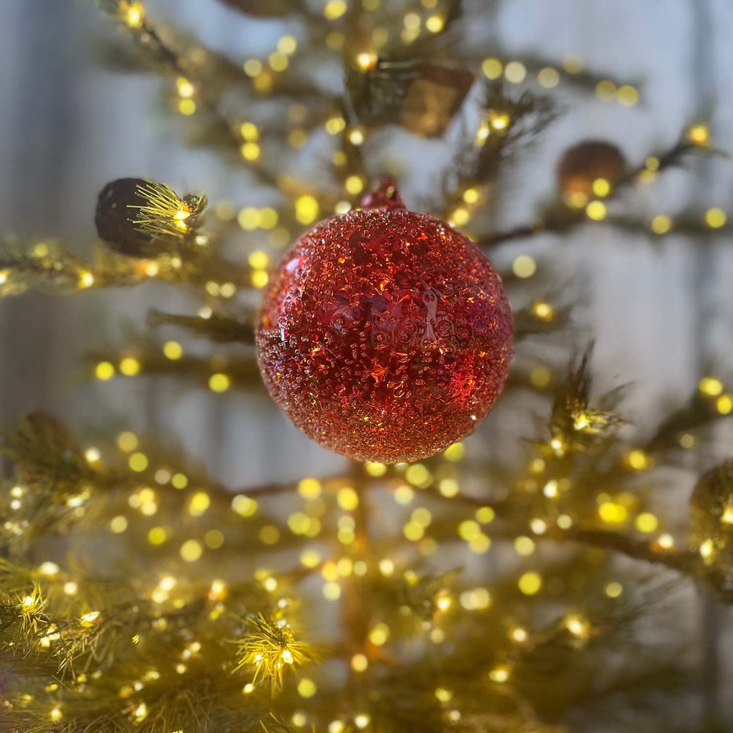 Jim Marvin Handblown Glass Beaded Ornament in Red