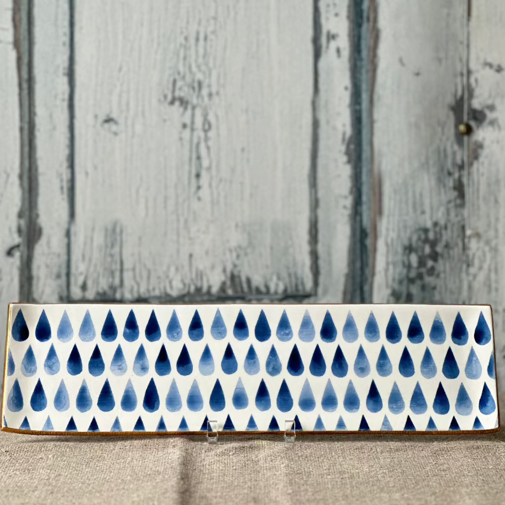 Jill Rosenwald Raindrop Oyster Tray in Prussian at Home Smithn
