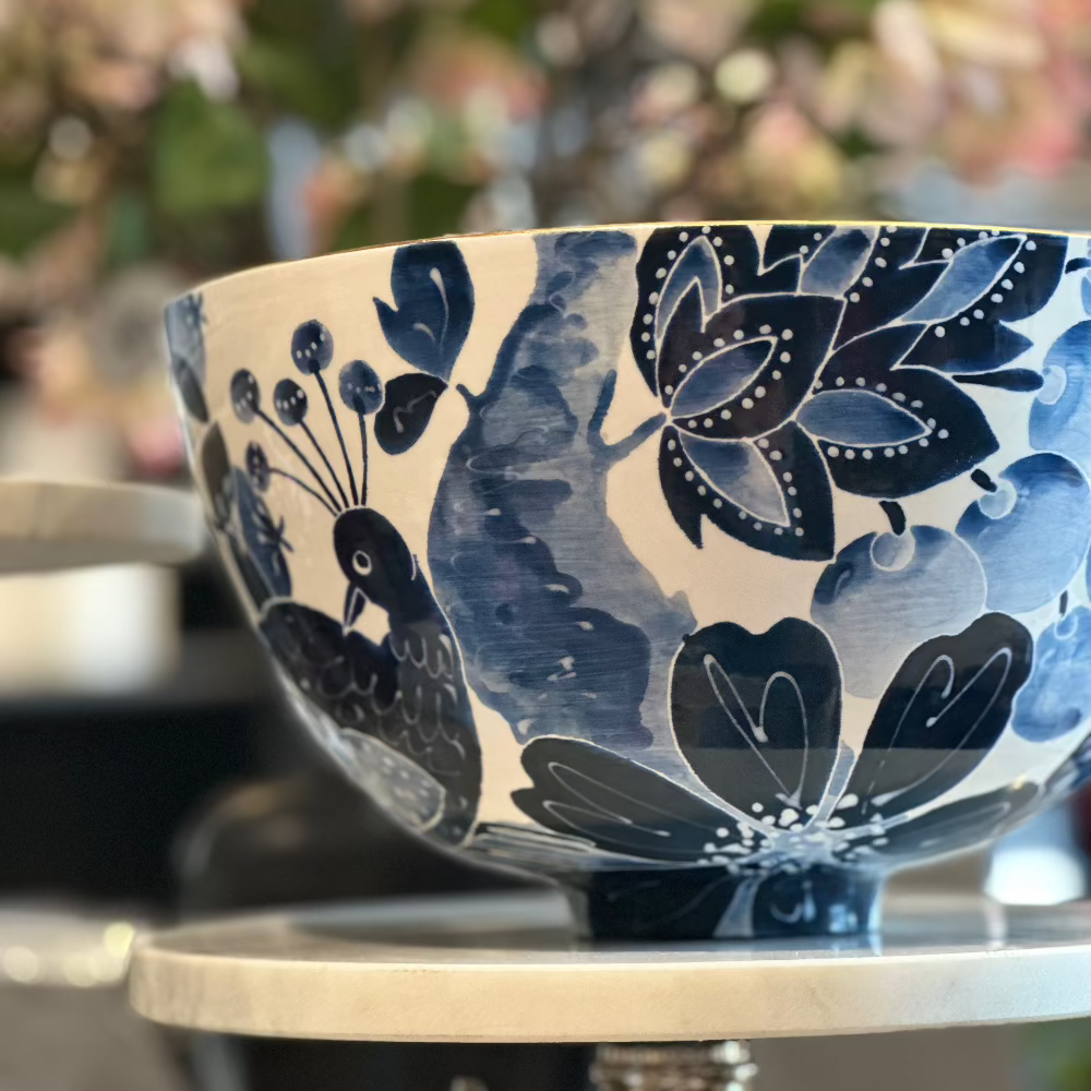 Jill Rosenwald Le Bird Pattern in Prussian Large Mimi Bowl at Home Smith