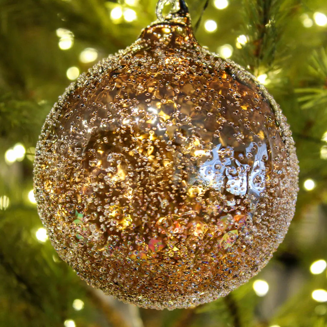 Jim Marvin Clear Glass Beaded Ornament in Bronze - Home Smith
