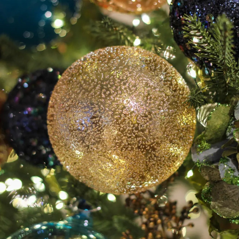 Jim Marvin Clear Glass Beaded Ornament in Light Amber - Home Smith