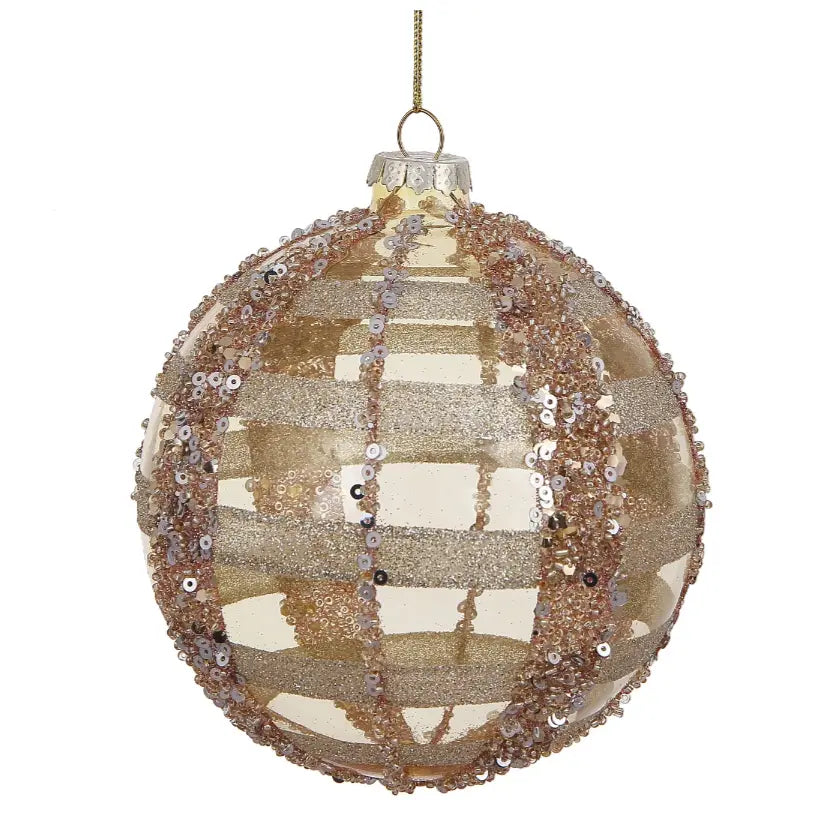 Home Smith Jim Marvin Glamorous Plaid Glass Ornaments in Gold Winward Holiday Ornaments