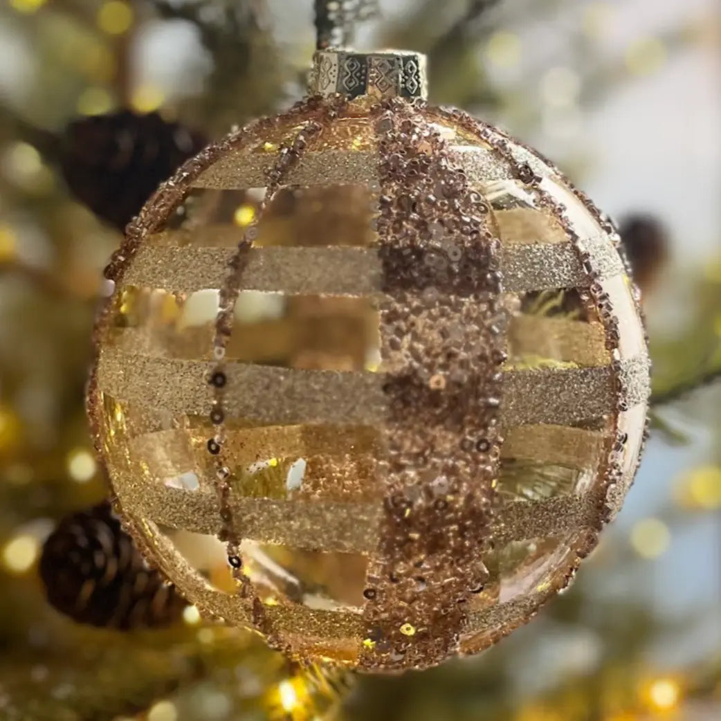 Home Smith Jim Marvin Glamorous Plaid Glass Ornaments in Gold Winward Holiday Ornaments