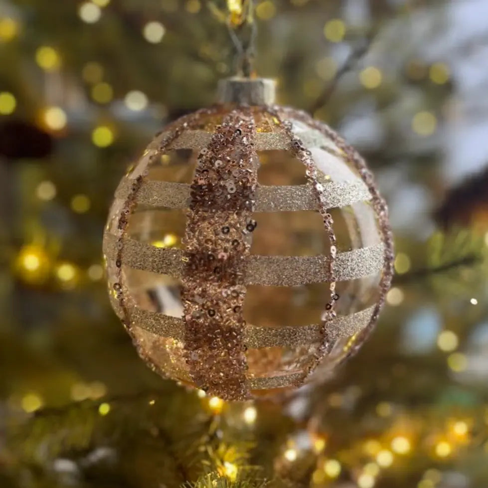 Home Smith Jim Marvin Glamorous Plaid Glass Ornaments in Gold Winward Holiday Ornaments