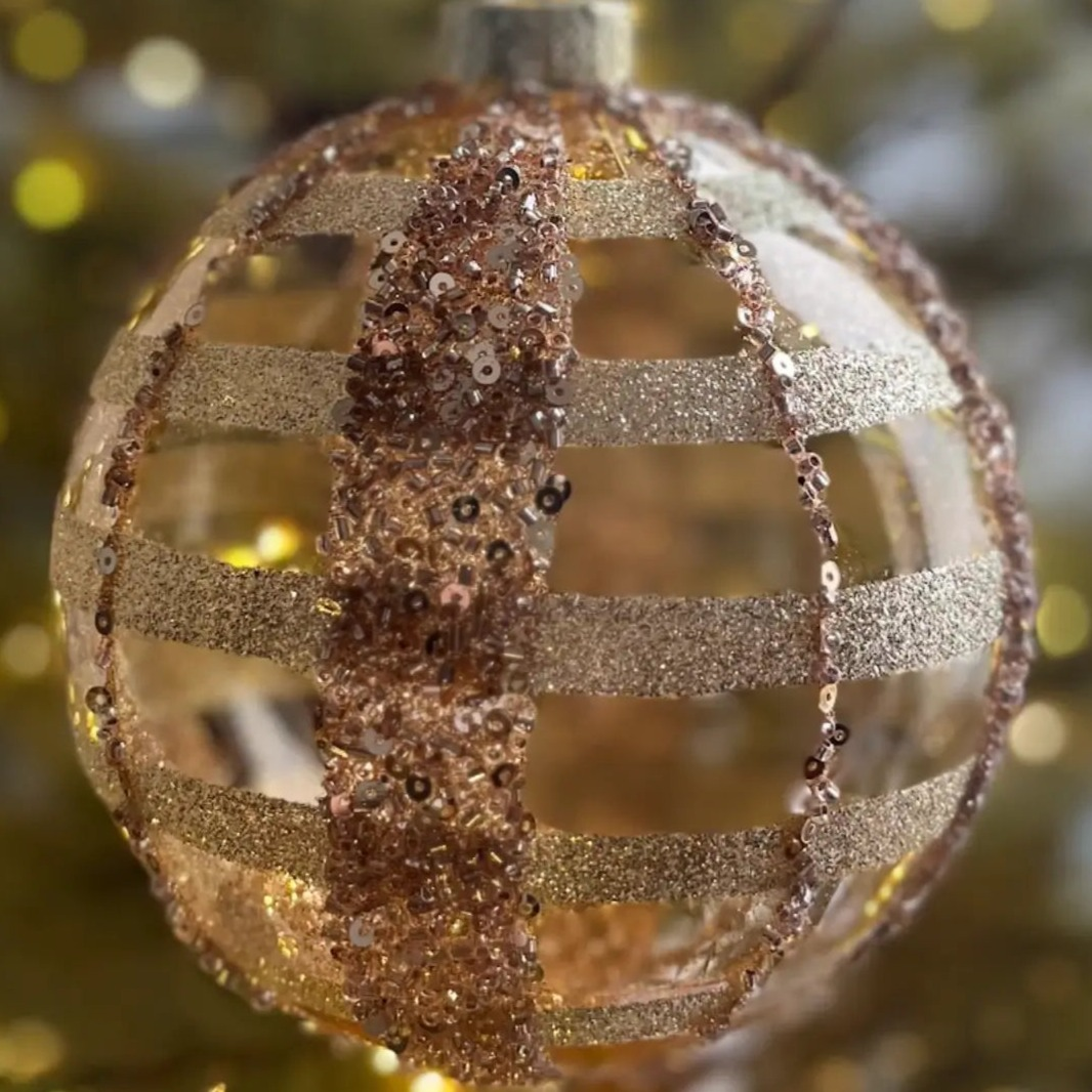 Home Smith Jim Marvin Glamorous Plaid Glass Ornaments in Gold Winward Holiday Ornaments