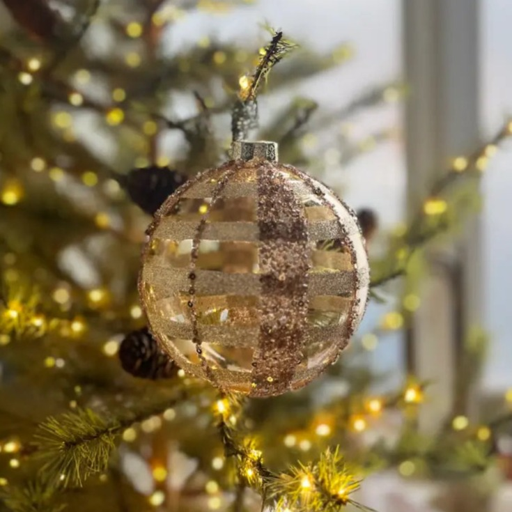 Home Smith Jim Marvin Glamorous Plaid Glass Ornaments in Gold Winward Holiday Ornaments