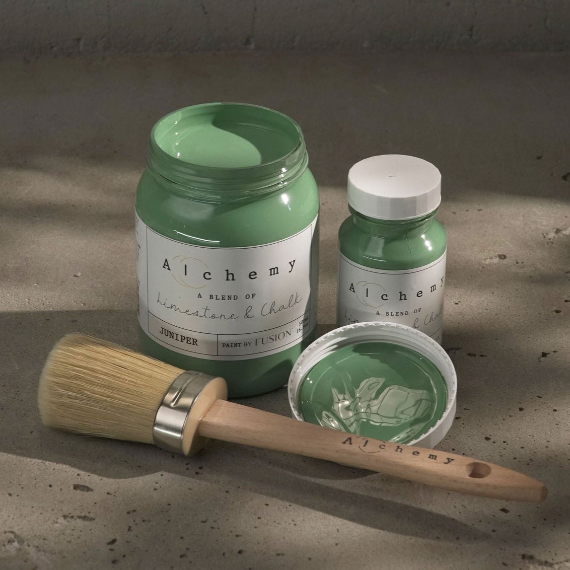 Alchemy Limestone and Chalk Furniture Paint by Fusion in Juniper at Home Smith