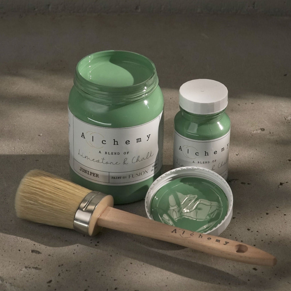 Alchemy Limestone and Chalk Furniture Paint by Fusion in Juniper at Home Smith
